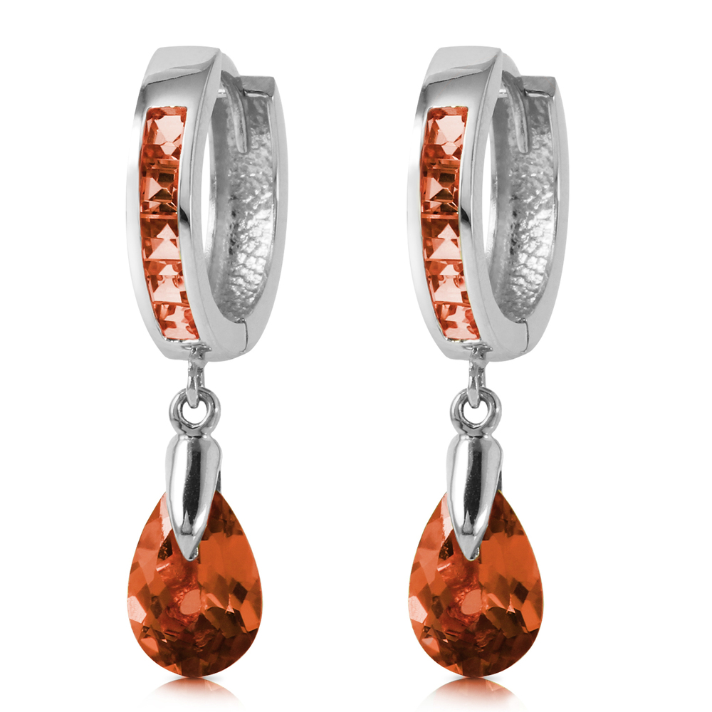 14K. SOLID GOLD HOOP EARRING WITH DANGLING GARNETS (White Gold)